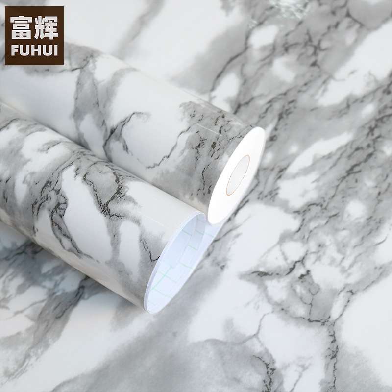 加厚大理石墙纸自粘壁纸防水PVC厨房橱柜防水防油灶台耐高温贴纸