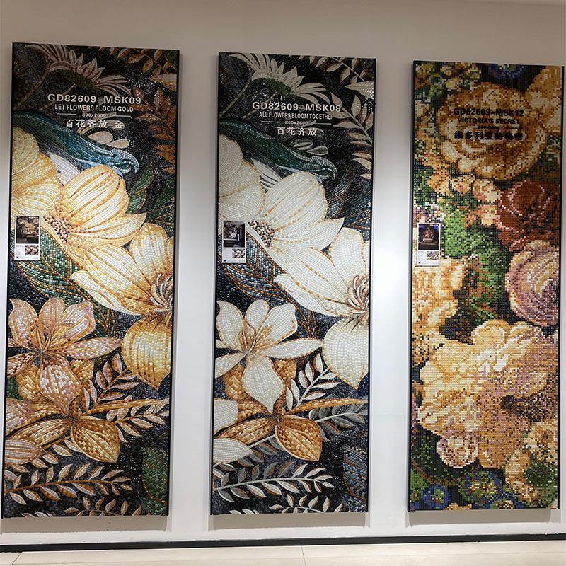 大花马赛克800X2600岩板酒店电视沙发玄关背景墙高端艺术入户大板
