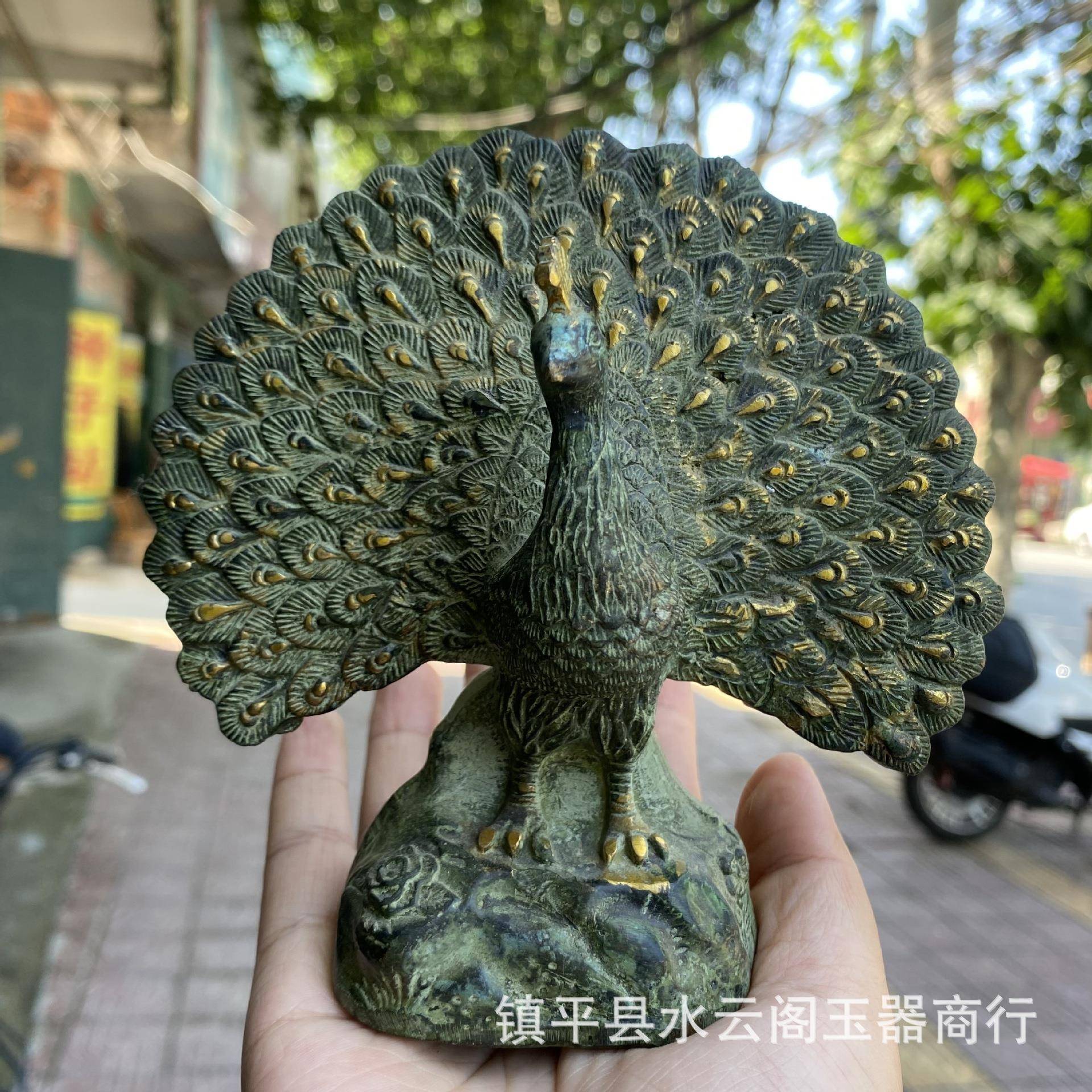 青铜孔雀摆件雀屏摆件家孔居SDR001花开贵工艺品摆件直开播富货源