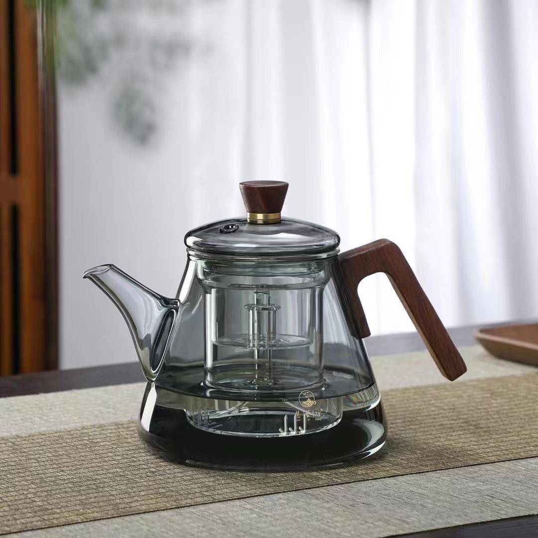 厂家直玻销大木把蒸煮俩用壶耐热璃煮茶器茶加厚玻璃烧4522水壶容