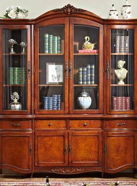 美式实书木ZG-81910书古柜四门复大书柜欧式大容量物书房客厅储物