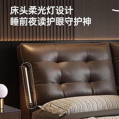 现代室简约皮艺床黑色.8m带储夜灯纳帕GH908皮婚床软包床主卧网红