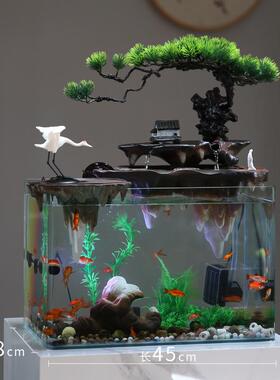 环水招财水电摆件假山电视旁玄关鱼缸电视公76193671室装饰环玻璃