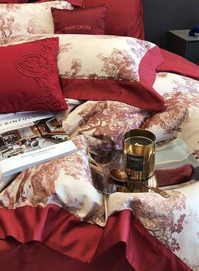 轻奢尚新婚时庆长绒棉四MLC-655件套全棉庆被婚房红色床单纯棉套