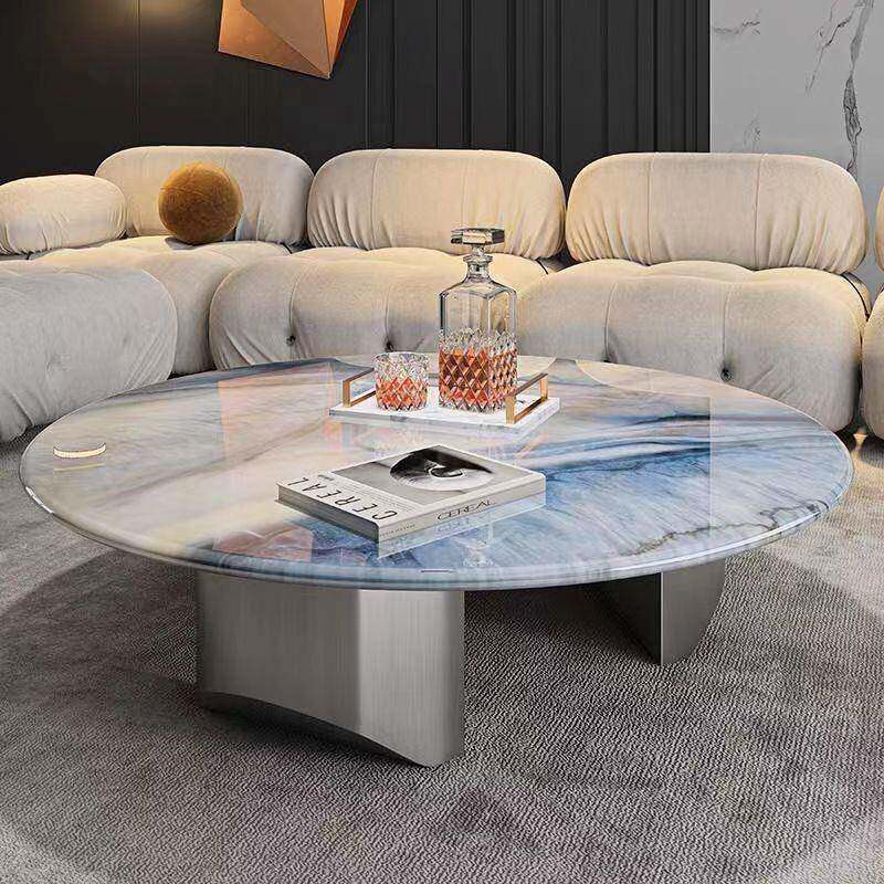 意式微晶石石茶几茶台简厅家用大理石面大极小圆形客茶几JQQ台组