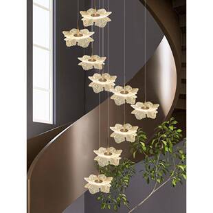 程中山复式楼梯挑空548旋转吊灯莲花别墅酒店工lt寓公楼餐厅o吧台