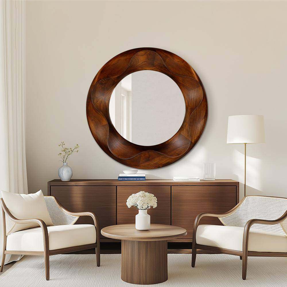 BLEN复古美饰式浴室镜实木圆镜子O餐边柜斗柜无品牌/壁炉玄装镜酒