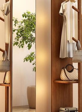 木穿衣镜全身镜家用可旋AL102741转实衣架落挂地镜收纳架加卧室试