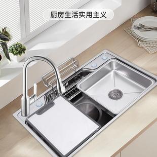 大单槽不锈水槽钢池台68 304水槽日式 46cm上中下盆洗洗碗槽家用菜