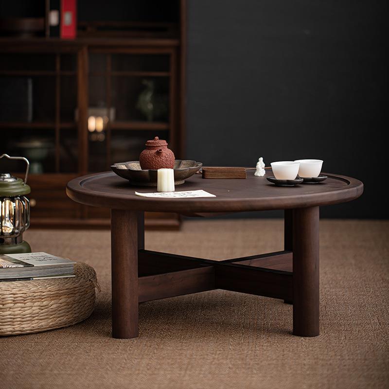 胡桃圆形小茶实桌家外用客厅榻榻米木小DCJ茶几户露木营可拆卸泡
