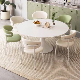 法式 现奶风圆岩形板餐RZL桌椅家用小户型餐厅饭桌简约代白色油带