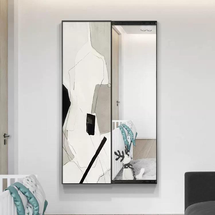 现代简约隐藏式穿衣镜画形全身镜子可推象拉试衣镜抽玄RHO关装隐