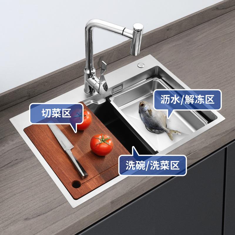 不锈钢大手工水槽能单厨房水槽套餐SGC6846L不锈钢单槽槽多功子母