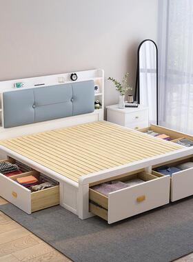 实木床UZW.抽8米主卧双人软包现代简箱约箱体收纳床气压高储物屉1