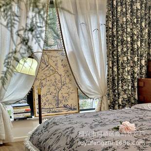 2020005新款美式法中古风雪复古窗帘式尼尔卧室飘窗窗客厅加厚遮