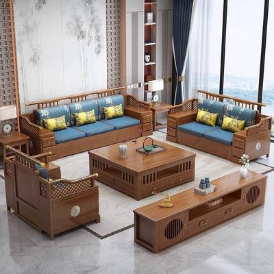 新中全实木发沙橡木沙大发家用52962客厅沙发户型沙发酒店民宿沙