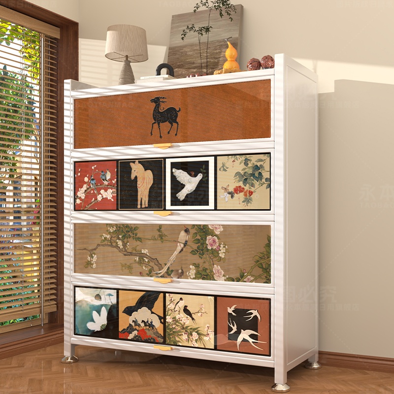 收纳柜中古风收纳柜钢制多功能防尘防晒置物柜阳台书柜置物架落地