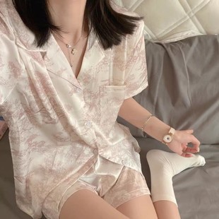 睡衣女2025新款 夏季 短袖 冰丝水墨画高级感可外穿家居服夏天薄套装