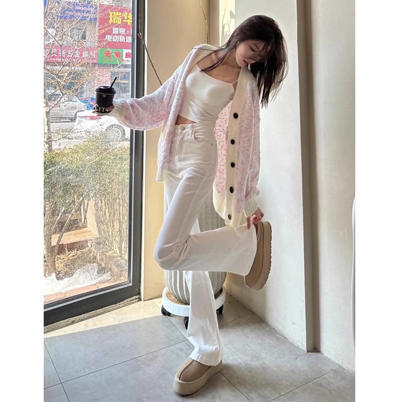 大码美式微喇叭牛仔裤女春秋新款高腰胖mm修身显瘦垂感拖地马蹄裤