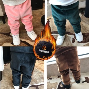 现货婴儿大pp裤加绒宝宝套棉裤的裤子冬季女男童金丝绒宽松弹力罩