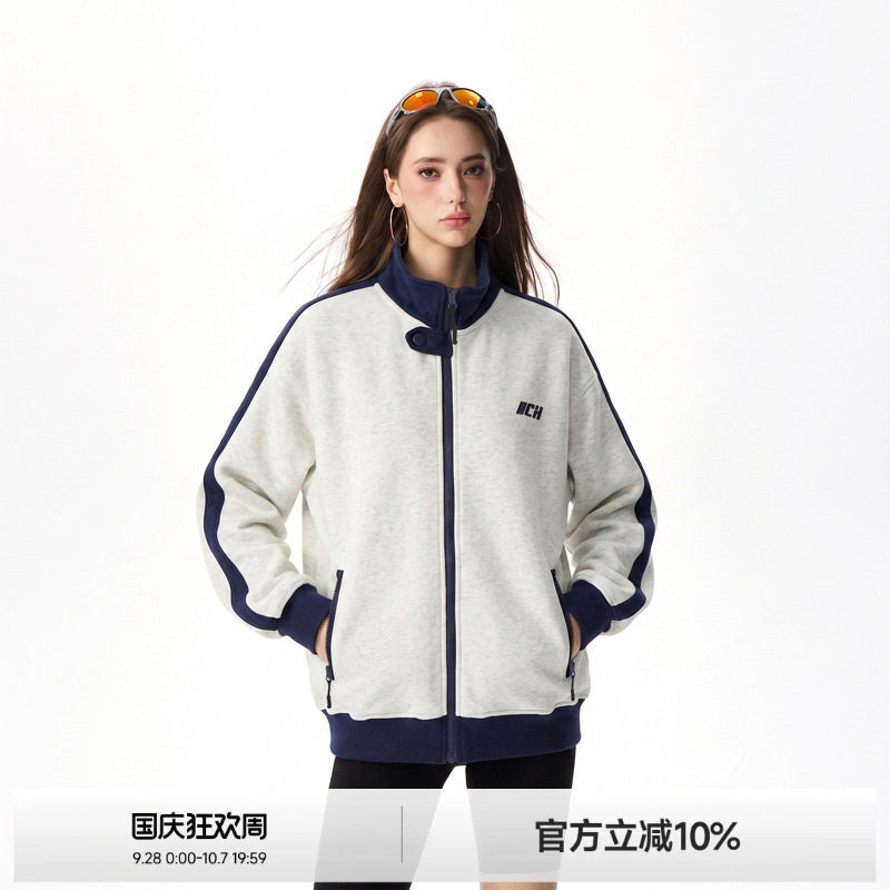 复古撞色立领外套女春秋运动夹克图片
