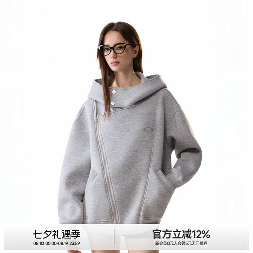 ICH MODE高冷灰解构开衫斜拉链小众复古卫衣宽松美式复古连帽外套