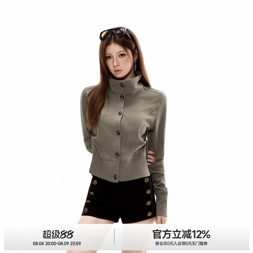 高领修身收腰短款薄外套女