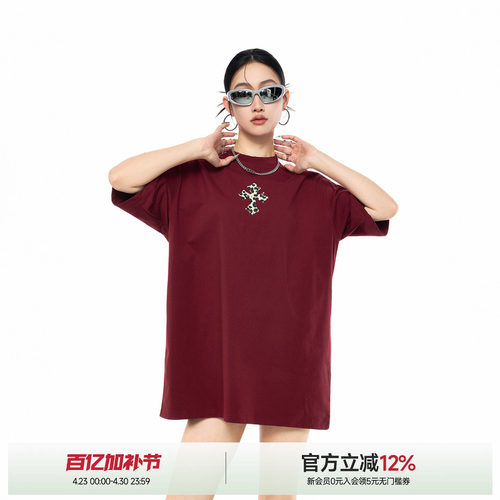 豹纹十字复古短袖T恤女2026新款