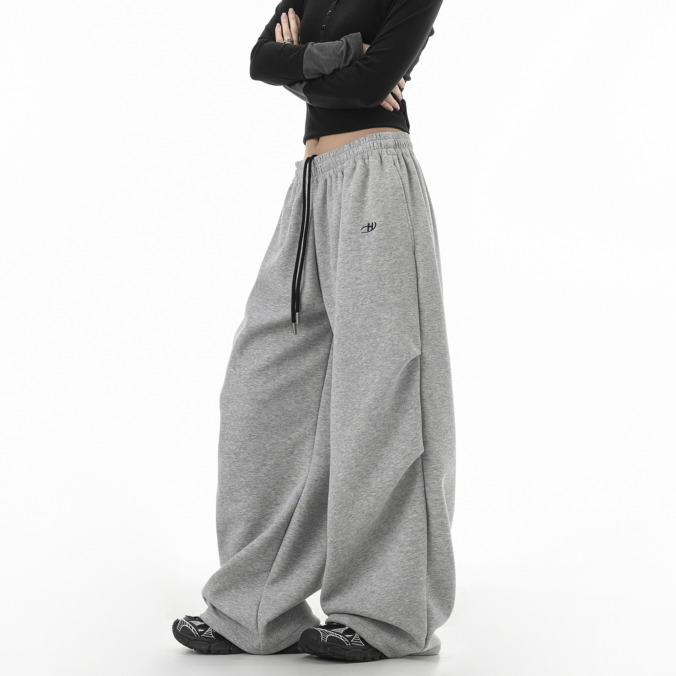 ICH MODE阔腿美式纯色百搭休闲长裤女直筒复古运动街头伞兵卫裤秋