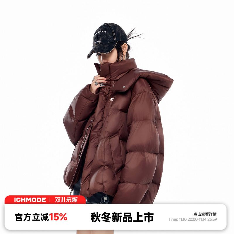 ICH MODE复古连帽冬季新款加厚保暖羽绒服美式百搭宽松鹅绒服外套
