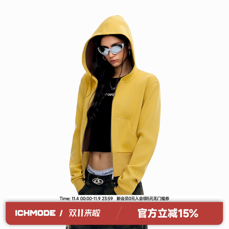 ICH MODE短款甜酷撞色连帽卫衣修身显瘦休闲美式复古百搭秋季外套