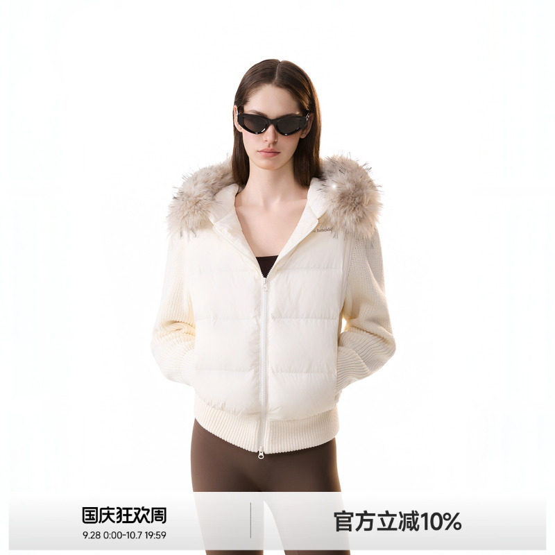 90白鸭绒针织拼接羽绒服女图片