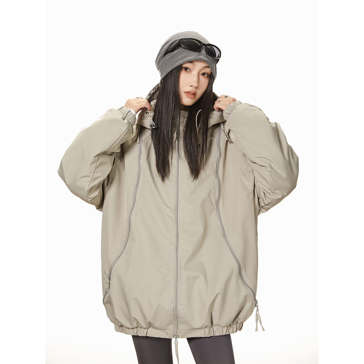 ICH MODE三拉链潮酷设计感加厚冲锋棉服女秋冬季棉外套连帽新款