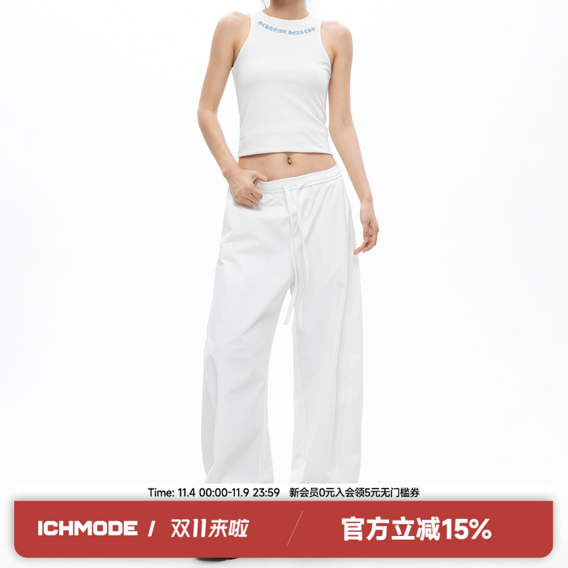ICH MODE高腰直筒百搭美式复古休闲裤女宽松垂感甜酷阔腿运动长裤