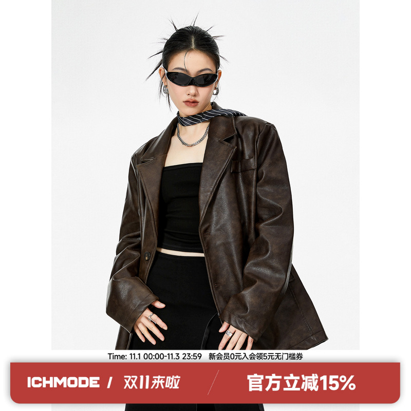 ICH MODE高级质感出街皮衣外套美式复古潮流美拉德2025春季西装女