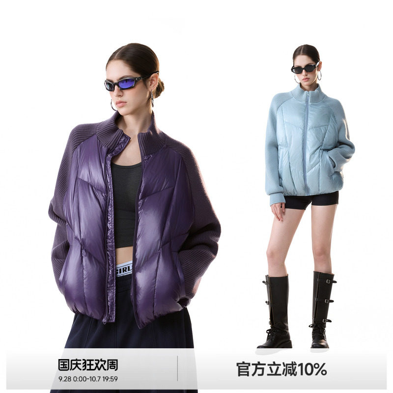 90白鸭绒美式针织拼接羽绒服图片