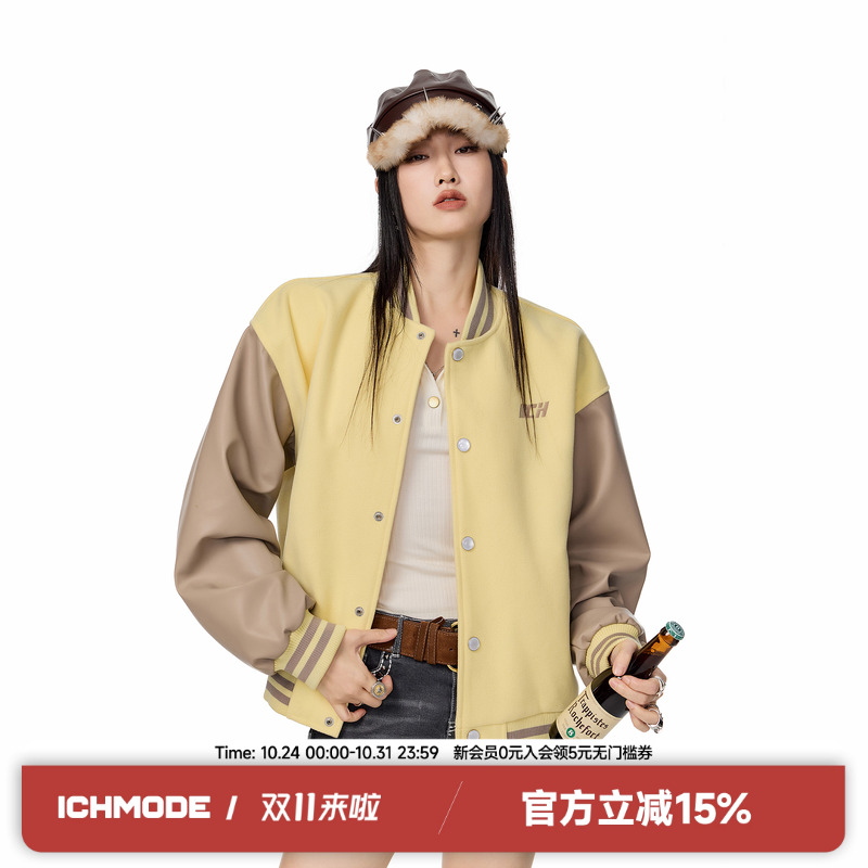 ICH MODE红色复古美式运动休闲夹克外套高街工装百搭宽松棒球服女