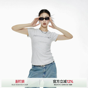 MODE科技银正肩短袖 复古短款 修身 T恤女甜酷美式 上衣 显瘦夏季 ICH