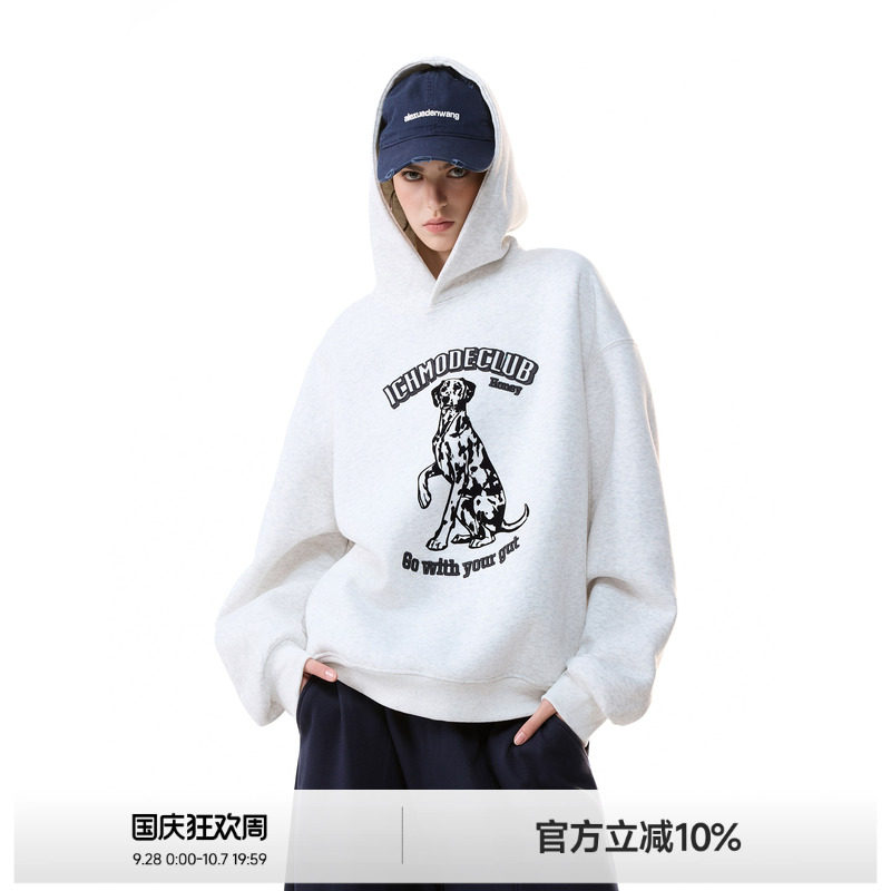 植绒立体绣斑点狗连帽卫衣图片