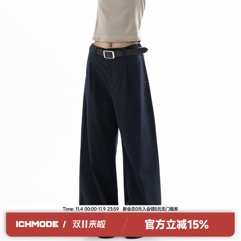ICH MODE垂感阔腿美式休闲西装长裤显瘦高街纯色百搭质感直筒裤女