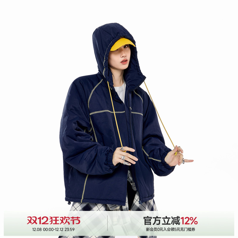 ICH MODE简约冬季新款加厚棉服女美式复古街头设计感棉袄棉衣外套