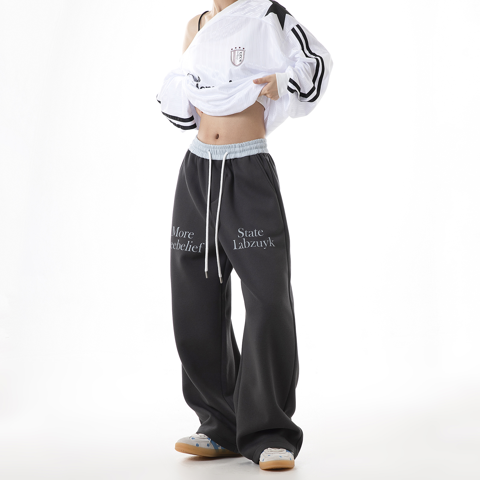 ICH MODE美式复古卫裤运动裤女2025新款春季宽松直筒工装阔腿裤