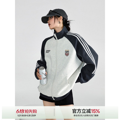 ICH MODE美式运动外套女春季立领2025新款卫衣开衫夹克上衣chic