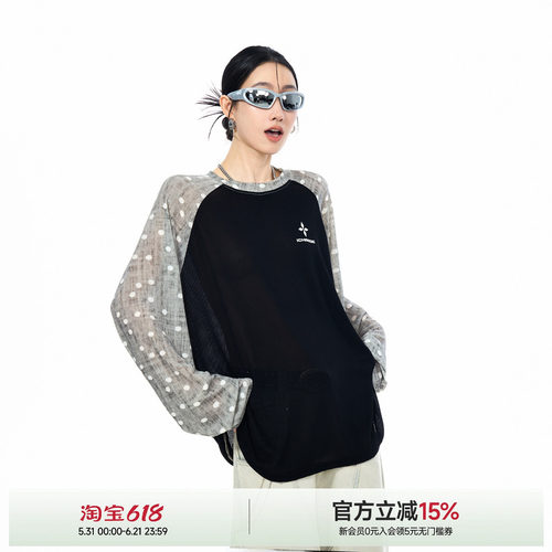 撞色波点物理防晒罩衫女