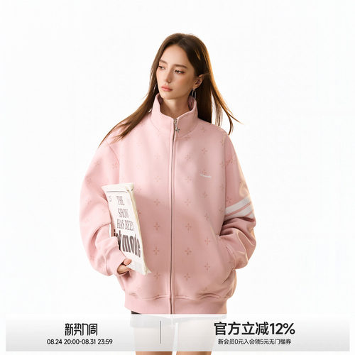 美式三条杠满印十字立领外套女