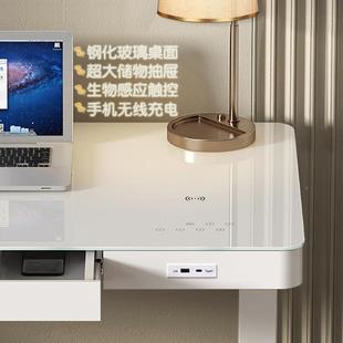 电机电动升降桌家双用电脑桌钢化玻办璃公智桌378能书桌学习桌