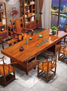 花色实木板茶桌椅梨组大合一桌五椅新一中式实木茶桌MPI办公室茶