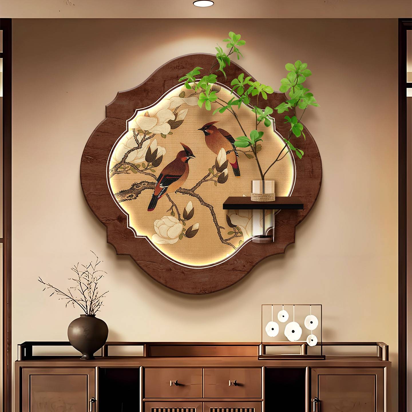 宋代美学水培装饰画玄关花鸟造景绿植立体挂画花瓶艺术墙面组合画