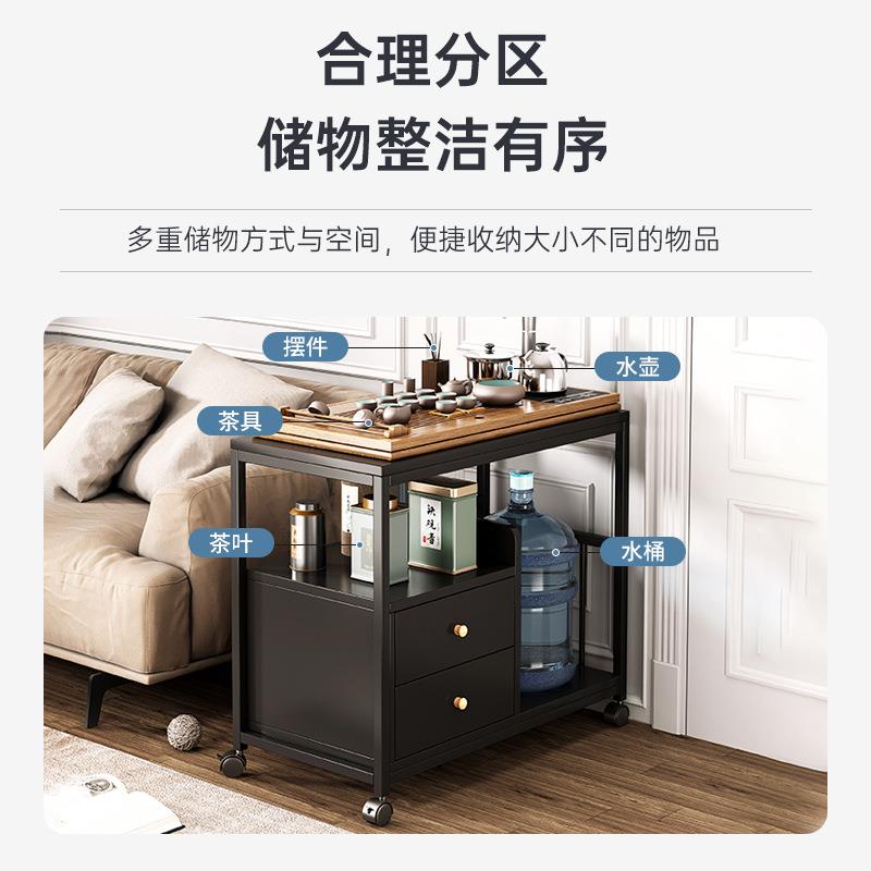 沙发边柜可移动茶桌简易置物茶台小茶几茶水柜茶车黑色侧边柜桌子