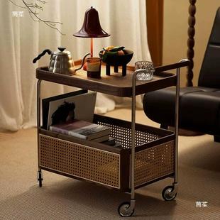 收中古风流年推车纳实木917边几客厅沙小发藤编置茶物柜可移动边